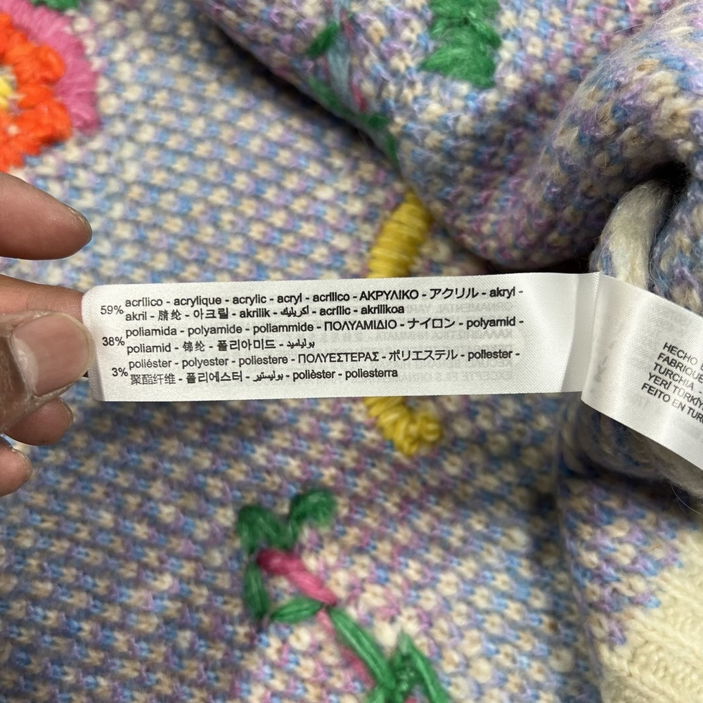 Zara Poncho Cape Sweater Womens Medium Floral Embroidered Knit Oversized New - Picture 10 of 13